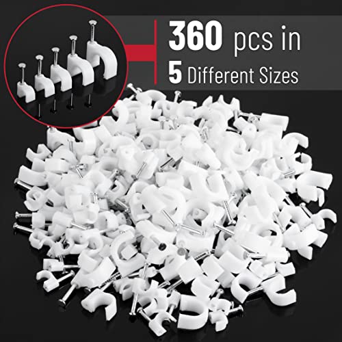 Bates Cable Clips with Steel Nails - White, 360 pcs, 4mm-10mm, Universal Cable Clips - color: White, size: 4-10mm