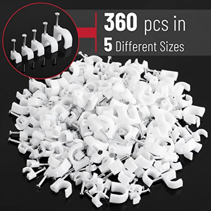 Bates Cable Clips with Steel Nails - White, 360 pcs, 4mm-10mm, Universal Cable Clips - color: White, size: 4-10mm