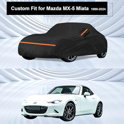 Amooca Heavy-Duty Car Covers Custom Fit for Mazda MX-5 Miata (1989-2024) Waterproof Sun-Proof All Weather for Automobiles Snow Cover 420D with Door Zipper Cotton Lining - color: A04-Custom Fit Mazda MX-5 Miata 1989-2024