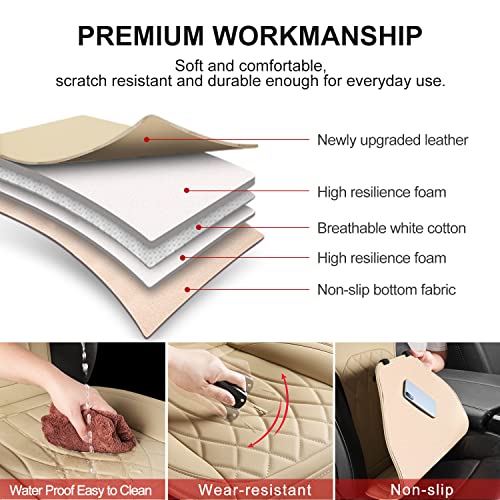 1 Pack Leather Front Car Seat Cover, Universal Sideless Car Seat Protector with Storage Pocket and Seat Belt Pad, Waterproof Automotive Seat Cover Cars Trucks SUV(Beige) - color: front 1pcs beige