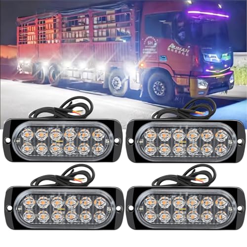 4-Pack Aluminum LED Strobe Light– 12 LEDs Per Light | 18 Flash & Steady Modes | Amber/White Dual-Color Warning Lights | IP65 Waterproof – Ideal for Trucks, Trailers & Towing Vehicles - color: Amber/White, size: 4 Packs