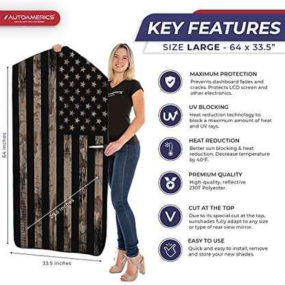 Autoamerics 1-Piece Windshield Sun Shade Brown Camo American Flag USA Design - Foldable Car Front Window Sunshade for Most Sedans SUV Truck - Blocks Max UV Rays and Keeps Your Vehicle Cool - Large - color: USA BROWN CAMO FLAG, size: LARGE = 64 x 33.5 inch