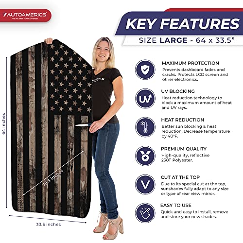 Autoamerics 1-Piece Windshield Sun Shade Brown Camo American Flag USA Design - Foldable Car Front Window Sunshade for Most Sedans SUV Truck - Blocks Max UV Rays and Keeps Your Vehicle Cool - Large - color: USA BROWN CAMO FLAG, size: LARGE = 64 x 33.5 inch