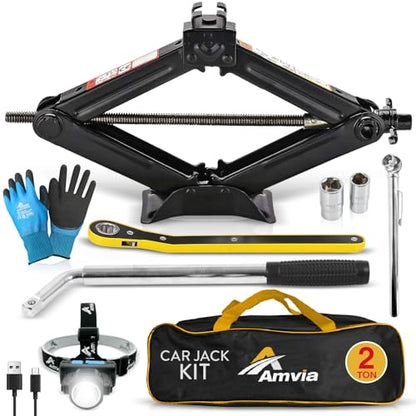 Car Jack Kit 2 Ton (4,400 lbs) | Scissor Jack for Car - Tire Jack Tool Kit | Portable, Ideal for SUV and Auto - Universal Kit with Lug Wrench | Heavy Duty Material - size: Car Jack Kit 2 Ton + Lug Wrench