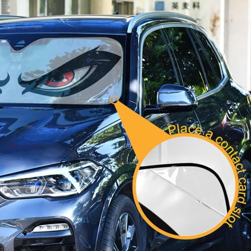 Windshield Sun Shade Cartoon Angry Red Eyes Front Window Block UV Shades Visor Reflective Retractable for Car SUV Trucks - color: B002