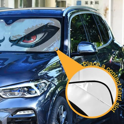 Windshield Sun Shade Cartoon Angry Red Eyes Front Window Block UV Shades Visor Reflective Retractable for Car SUV Trucks - color: B002