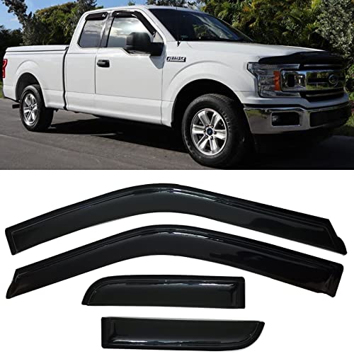 Window Visors Rain Guards Side Wind Deflectors for 2015-2025 Ford F150 Extended Cab/Super Cab,2017-2025 F250/350 SuperDuty Super Cab, Vent Guard Shade Sun 94974 4-Pieces Set - size: 2015-2024 F150 Extended Cab/Super Cab