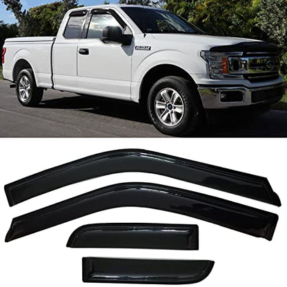 Window Visors Rain Guards Side Wind Deflectors for 2015-2025 Ford F150 Extended Cab/Super Cab,2017-2025 F250/350 SuperDuty Super Cab, Vent Guard Shade Sun 94974 4-Pieces Set - size: 2015-2024 F150 Extended Cab/Super Cab