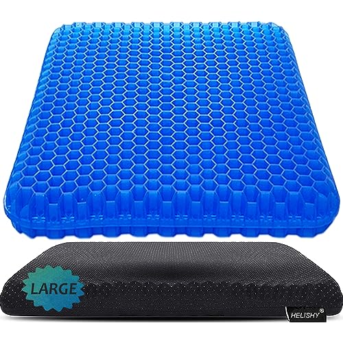 Gel Seat Cushion, Large Cooling Gel Cushion Breathable Honeycomb Chair Pads Gel Cushion with Non-Slip Cover for Home Office Chair Car Seat Wheelchair Absorbs Body Pressure Points, As Seen on TV - color: Blue, size: Large: 17 x 17 x 1.7 inch