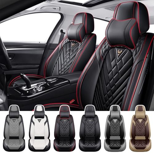 Car Seat Covers for Kia Sportage 2002-2026, Waterproof Nappa Leather Front Seat Cover with Headrests, Anti-Slip and Comfortable Automotive Seat Protector&Accessories(Black Red) - color: Black Red, size: Front Set with Headrests