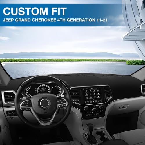 KUST Black Dash Cover for 2011-2022 Jeep Grand Cherokee (NOT for Jeep Cherokee & Grand Cherokee L) Non-Slip Dashboard Cover Polyester Interior for Grand Cherokee Accessories No Glare - size: Grand Cherokee 11-22(black)