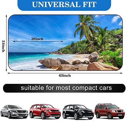 Windshield Sun Shade Foldable Car Front Window Covers for Car Accessories Sun Heat UV Rays Visor Protector Protection for Universal Cars SUV Truck(Beach) - style: Beach