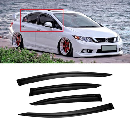 Window Visors for 2012-2015 Honda Civic Sedan 4-Door, Outside-Mount Shatterproof Rain Guards Vent Deflector Shade Dark Smoke 2013 2014, Tape-On, 4PCS - style: For 2012-2015 | Honda Civic 4dr | Out-Channel