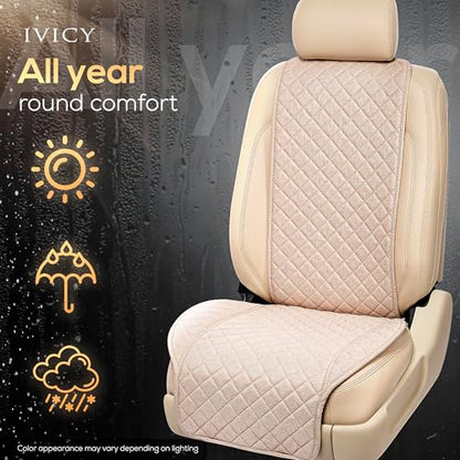 IVICY Faux Linen Front Car Seat Cover – Durable, Non-Slip Seat Protector for Cars – 1 Unit, Light Beige - color: BEIGE WS LN