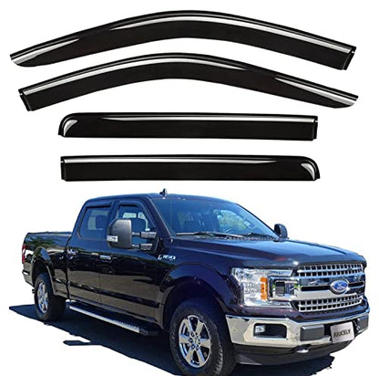 Side Window Visors Rain Guards Vent Deflectors for 2015-2025 Ford F150 Crew Cab, 2017-2025 F250 F350 SuperDuty Crew Cab, Smoke Window Vent Sun Shade Truck Accessories 4pcs 94975 - size: Compatible with Ford F150 Crew Cab 2015-2025