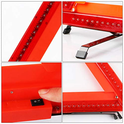 Triangle Reflective Light Kit Foldable Car Safety Sign with Led Function for Day and Night Use Includes Tripod Road Flasher for Enhanced Visibility
