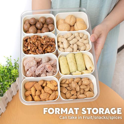 Divided Serving Tray with Lid and Handle,8 Compartments Snacks Box,Snack Fruit Tray,Veggie Tray,Portable Platter for Candy Fruits Nuts Snack Party Entertaining Picnic(2 PCS) - color: 2pcs Serving Tray