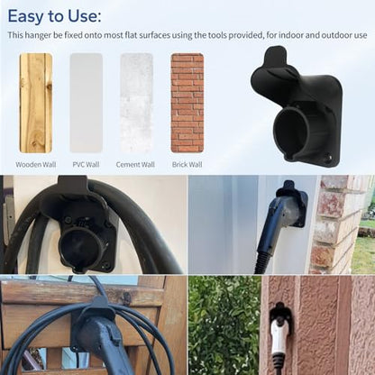 EV Charger Holder Wall Mount, EV Charging Cable Holder for SAE J1772 Charger - Electric Car Charging Cable Hook, Electric Vehicle Wall-Mount Charger Nozzle Holster Dock ev Charger Accessories