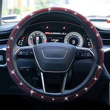 Bling Steering Wheel Cover, Rhinestone Steering Wheel Cover with Crystal Diamond for Women, Sparkling Car Wheel Protector Universal Fit 14-15 inches - Red - color: red