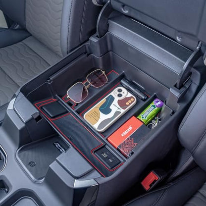 PIMCAR Center Console Organizer for 23-26 Chevy Silverado/GMC Sierra 1500, 2024-2026 Silverado/Sierra 2500HD 3500HD, 22-26 Silverado/Sierra 1500 Refreshed Models (Full Console w/Bucket Seats ONLY) - color: 22-26 1500 Refreshed & 24-26 2500HD/3500HD Red