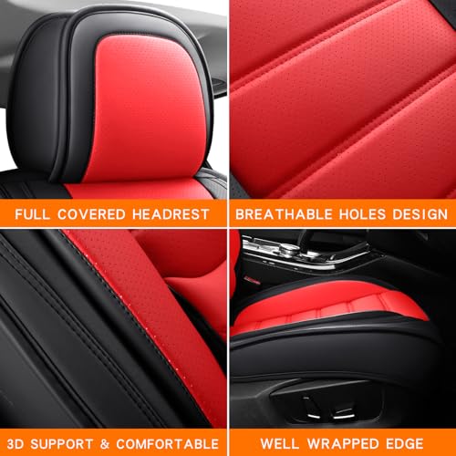 MINGBRON Front Car Seat Covers, Leather Car Seat Covers, Fit for Most Cars SUV and Most Sedan Red - color: Black Red, size: Front Pair