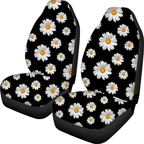 Decorative White Daisy Floral Universal Auto Seat Covers,Girly Bucket Front Seats Cover for Cars Full Set of 2,Fit for Cars,SUV,Truck,Sedan - color: Daisy