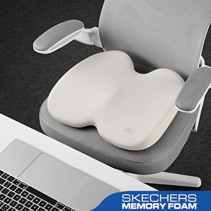 Skechers Seat Cushion, Ergonomic Memory Foam Cushion for Long Sitting Hours on Office & Home Chair, Car Seat Cushion for Sciatica, Coccyx Cushion,Beige - color: Beige