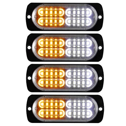 12-24V 20-LED Super Bright Emergency Strobe Warning Caution Hazard Construction Waterproof Flashing Strobe LED Light Bar Surface Mount for Car Truck SUV Van (Amber White) - color: Amber&White