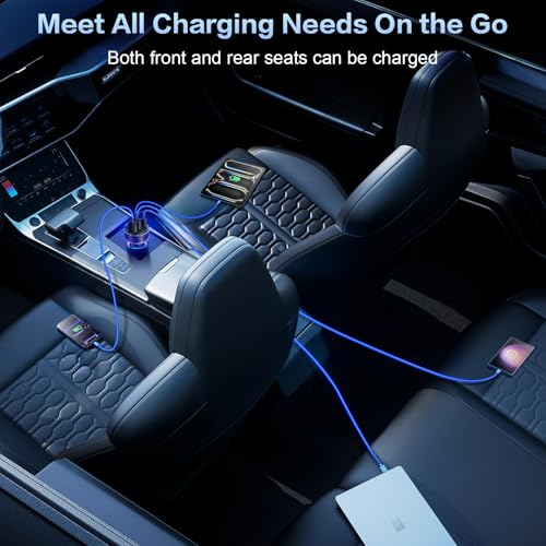 USB C Car Charger, Multi Port 90W Super Fast Charging Cigarette Lighter Adapter, 4-in-1 Dual USB-C & USB-A Car Phone Power Adapter for iPhone 17/16/15/Pro Max, iPad, Samsung Galaxy S25 (Black, 1-Pack) - size: 1-Pack