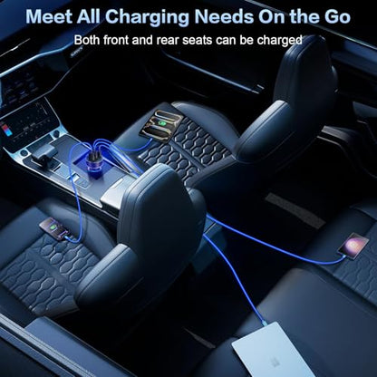 USB C Car Charger, Multi Port 90W Super Fast Charging Cigarette Lighter Adapter, 4-in-1 Dual USB-C & USB-A Car Phone Power Adapter for iPhone 17/16/15/Pro Max, iPad, Samsung Galaxy S25 (Black, 1-Pack) - size: 1-Pack