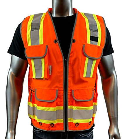 REXZUS A Reflective Vest Class 2 Heavy Woven Two Tone Engineer Hi Viz Safety Vest 3M 8712 Tape - color: Orange, size: Medium-Large