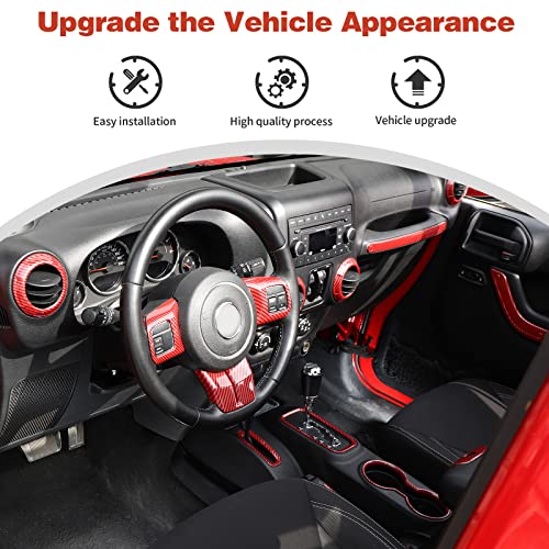 CheroCar 18PCS Interior Trim Kit for Jeep Wrangler JK JKU 2011-2018 4 Door,Steering Button Frame, Air Conditioning Vent Trim Cup Holder Cover,Gear Shift Knobs Frame,Red Carbon Fiber… - color: Red Carbon Fiber