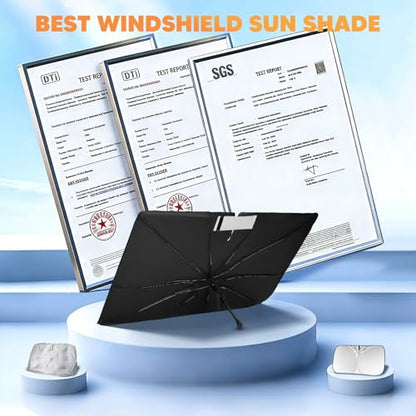 KUST Sun Shade Umbrella for 2017-2026 Tesla Model Y/Juniper/Model 3/ Highland | Custom Fit Windshield Sunshade for Tesla | Foldable Sunshade with Bendable Handle | Blocks Heat & UV Rays - size: For Model 3/Y Juniper/Highland 17-26