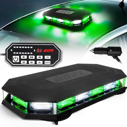 ASPL 16.5 Inch Roof Top Beacon Emergency Strobe Light with Controller 56 LED Magnetic Warning Caution lights bar Traffic Hazard Plow Light for Trucks Vehicles Construction Snowplow (Green/White) - color: Green/White