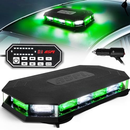 ASPL 16.5 Inch Roof Top Beacon Emergency Strobe Light with Controller 56 LED Magnetic Warning Caution lights bar Traffic Hazard Plow Light for Trucks Vehicles Construction Snowplow (Green/White) - color: Green/White