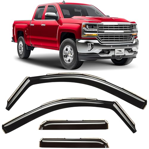 Voron Glass in-Channel Extra Durable Rain Guards for Trucks Chevrolet (Chevy) Silverado/GMC Sierra 2014-2018 Double Cab, Window Deflectors, Vent Window Visors, 4 Pieces - 230092 - color: For Silverado 14-18 1500/2500/3500