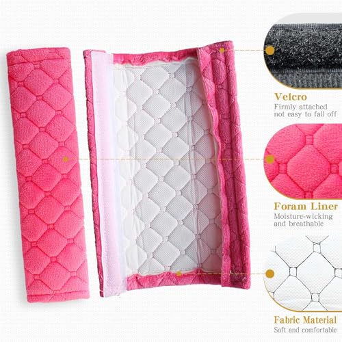 Yumikoo Plush Seat Belt Pads - Set of 2 Cozy & Soft Car Seat Belt Cushions for Comfortable Travel - Perfect for Road Trips and Airplane Rides (Pink) - color: pink