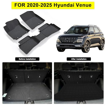 Floor Mats for 2020-2025 2026 Hyundai Venue (Cargo Mat Only Fit Upper Layer) & Backrest Mat,TPE All Weather Protection Car Mats with Trunk Mat Covering The Backrest Full Set Accessories - size: 2020-2026 Venue full set mat