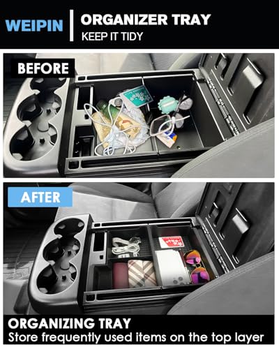 for Center Console Armrest Organizer Tray ABS Materials Compatible with 2007–2013 Chevrolet Silverado/Sierra/Yukon&Yukon XL/Tahoe/Suburban/Avalanche–Jump Seats - color: Silverado/Sierra/Yukon/Tahoe/Suburban 07-13