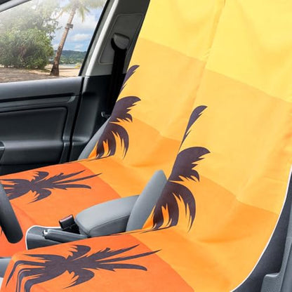 Hahafelt 2 Pack Car Seat Towel Covers with Storage Bag, 63 x 32 Inch Universal Non Slip Waterproof Sweat Protector for Car Truck, Gym Swimming Running, Machine Washable (Beach Palm Trees) - style: Beach Palm Trees