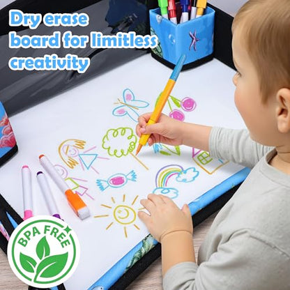 Kids Travel Tray for Toddler Carseat, Road Trip Activities Essentials for Toddler, Kids Lap Desk Tray with Tablet Holder Stand ＆ Dry Erase Board (Whale) - color: Whale