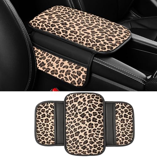 Dotesy Cheetah Print Car Center Console Cover,Microfiber Leather Car Armrest Pad Cushion with 2 Storage Bags,Universal Car Armrest Storage Box Car Interior Accessories for Most Vehicles Beige Tan - color: Beige Tan