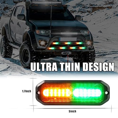 WINECO Green/Amber led strobe lights for trucks 8pcs 12-LED Surface Mount Flashing Strobe Lights kit for Trucks Car Vehicles LED Mini Grille Grill Strobe Light Head Emergency Hazard Warning lights - color: Green/Amber