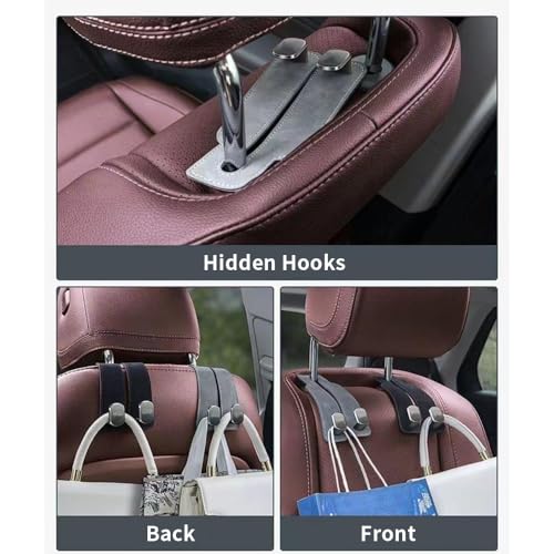 KINIVA Car Seat Headrest Storage Hooks, Set of 2, Suede PU Leather, Double Hooks (Black) - color: Black