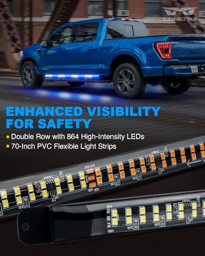 LUMENIX 2PCS 70 Inch Emergency Strobe Lights Strip LED Running Board Flexible Lights Bar Flashing Warning Hazard Safety Side Light for Law Enforcement Vehicles Trucks Pickups Volunteer- White Blue - color: White Blue