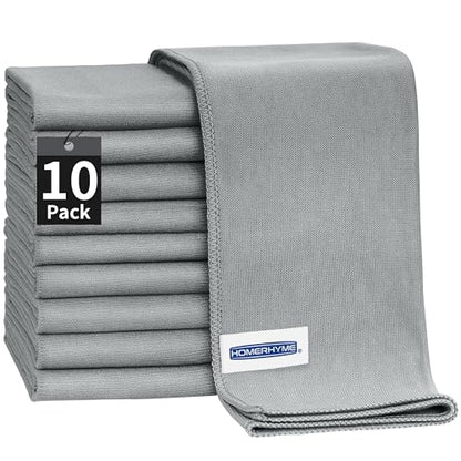 Microfiber Cleaning Cloth - 10 Pack Glasses Cleaning Cloth, 16" x 14" Window Cleaning Rags, Streak Free Lint Free Polishing Cloths Wipes for Eye Glass, Stainless Steel, Windshield, Grey - color: Grey, size: 10 Pk-16" X 14"