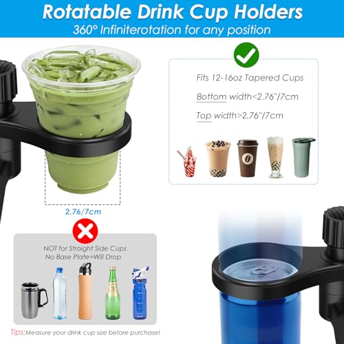 Biupky Car Cup Holder Expander, 4-in-1 Universal Cup Holder Tray Compatible with 2.6" to 3.94", Multi Cup Holders Table with Large Food Tray Phone Mount, for Travel Auto Trucker Road Trip Essentials