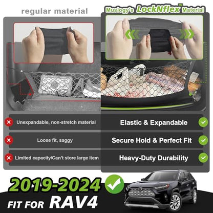 Muslogy Truck Bed Cargo Net Trunk Netting Compatible with Toyota RAV4 2019-2024 2025 Accessories, Pickup Cargo Organizer SUV Sedan Storage Net w/Heavy Duty Carabiners - style: 19-24 RAV4