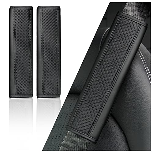 2PCS Car Seat Belt Cover Pad,Breathable Leather Seatbelt Covers for Shoulder Protection and Car Decorations,Universal Seatbelt Cushion Adding Car Seat Strap Pads Car Accessories Interior (Black) - color: Black