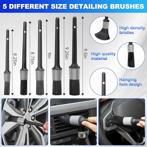 THINKWORK Windshield Cleaner Tool, Car Interior Cleaning Kit, Car Detailing Kit Interior Cleaner with10Pcs Detailing Brush Set, Gray Auto Detailing Supplies & Accessories - size: 20PCS